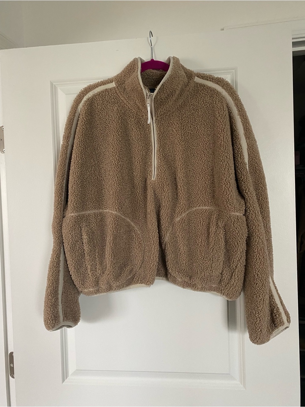 Old Navy Taupe Teddy Half-Zip Jacket